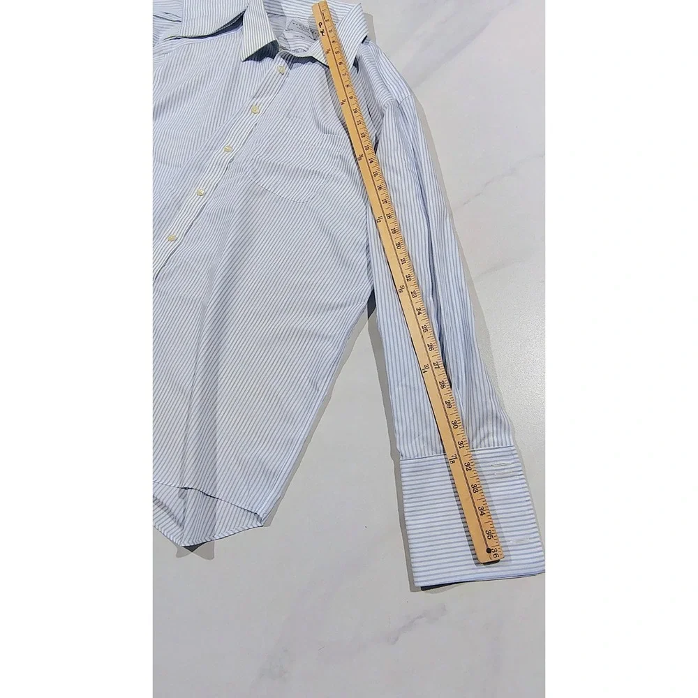 Charles Tyrwhitt Men's Dress Shirt Non-Iron Size 18 / 37 Blue Striped Cotton